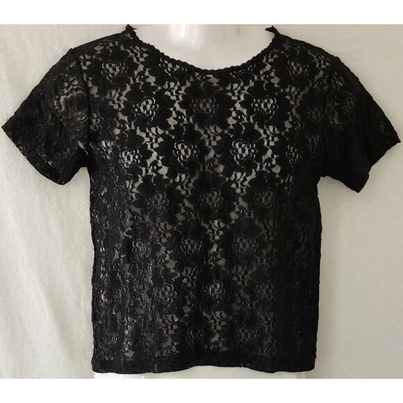 Christies Vintage Black Lace Short Sleeved Scooped Neck Top NWT Women's Size Med - Picture 1 of 10